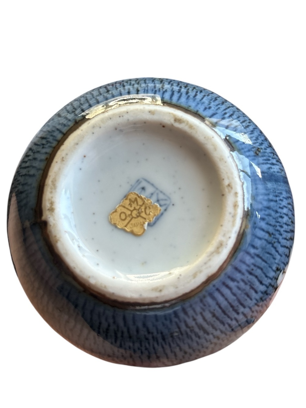 Blue Asian Cherry Blossom Brown Speckled Round 4" Bud Vase Otagiri - Picture 4 of 6